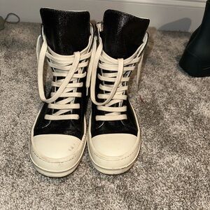Black and white leather Rick Owen sneakers